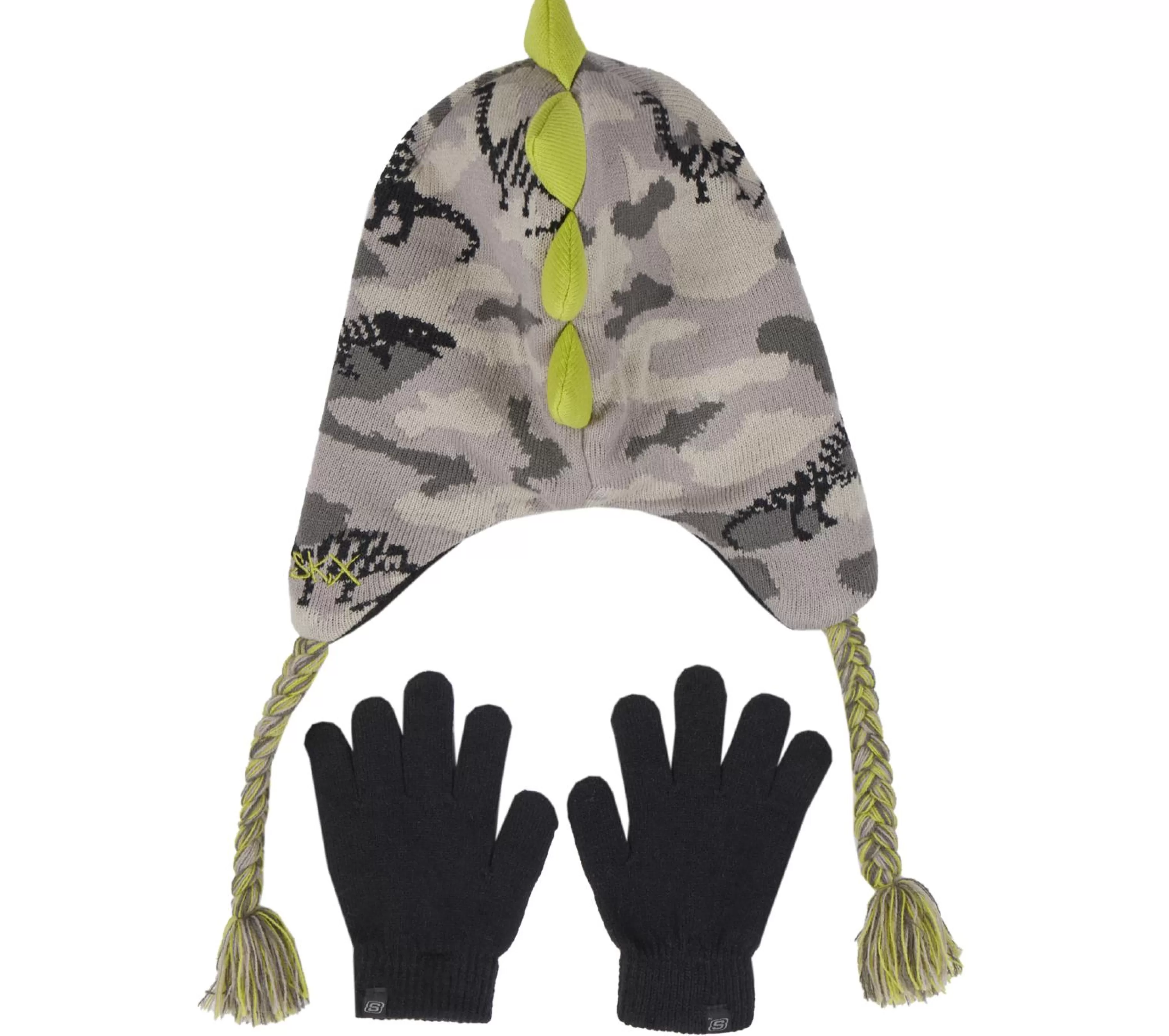 Acessórios Para A Cabeça | Acessórios Para A Cabeça | SKECHERS Dino Camo Jacquard Hat And Glove Set VERDE