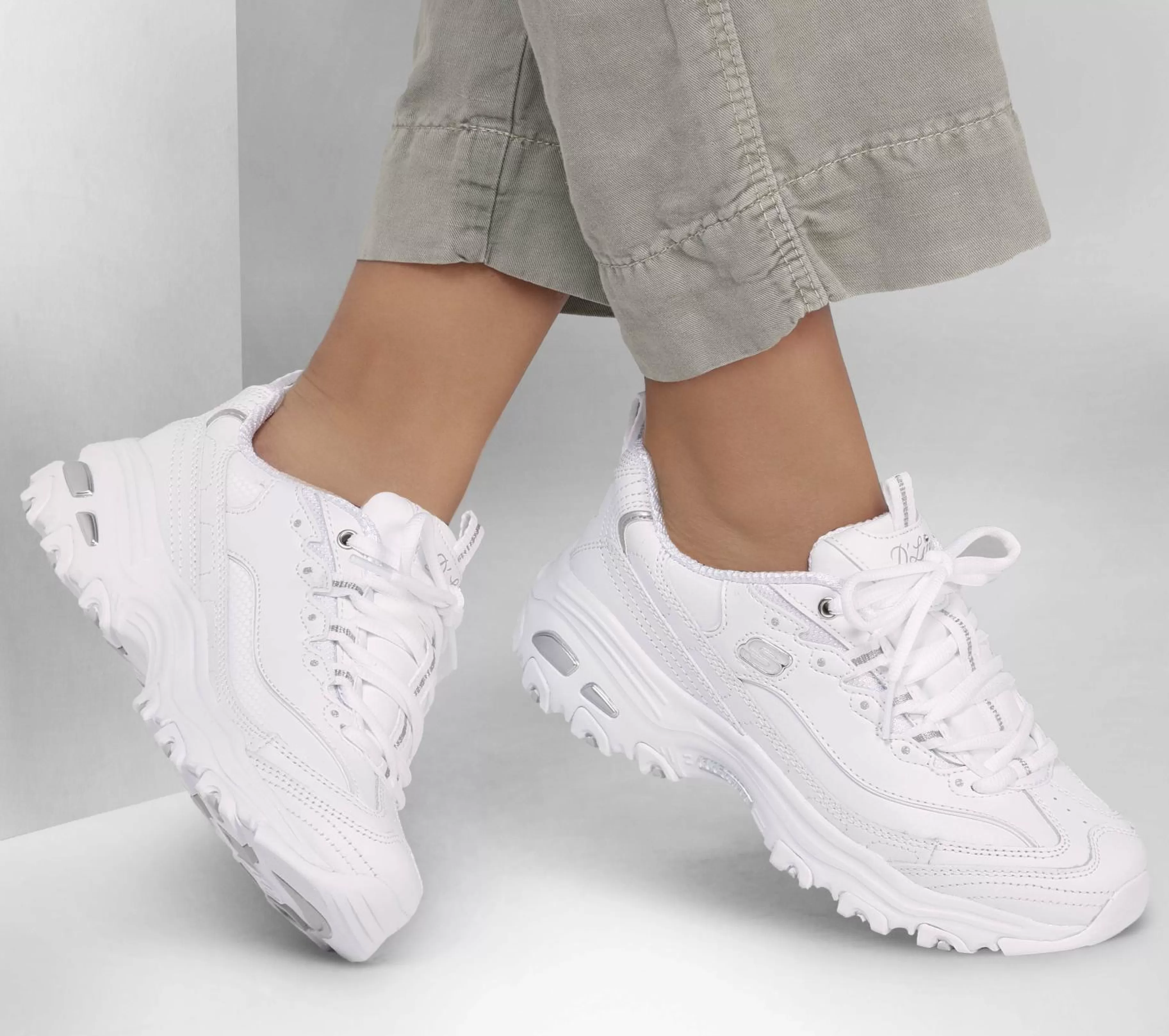 Com Atacadores | Sapatilhas | SKECHERS D'Lites - Fresh Start BRANCO / PRATEADO