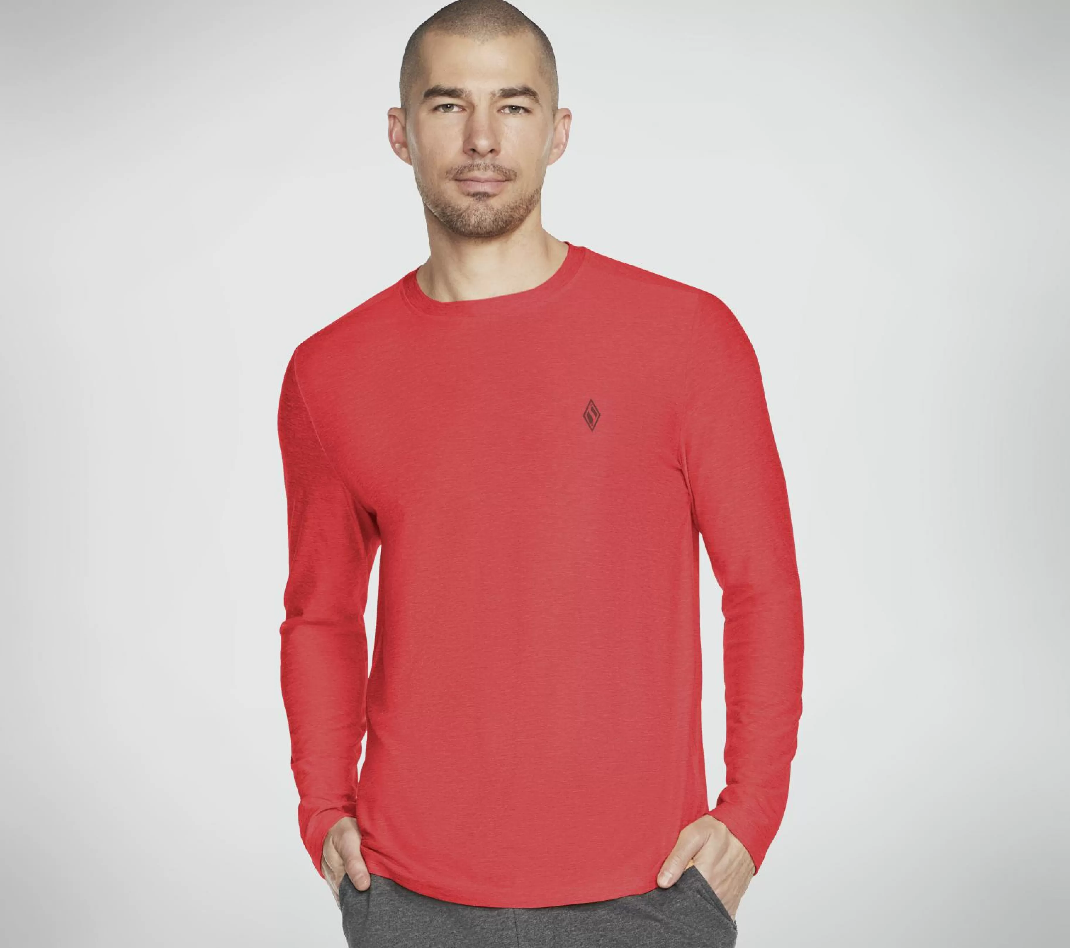 Partes De Cima | Partes De Cima | SKECHERS GO DRI All Day L/S Diamond Tee Solid METAL / VERMELHO