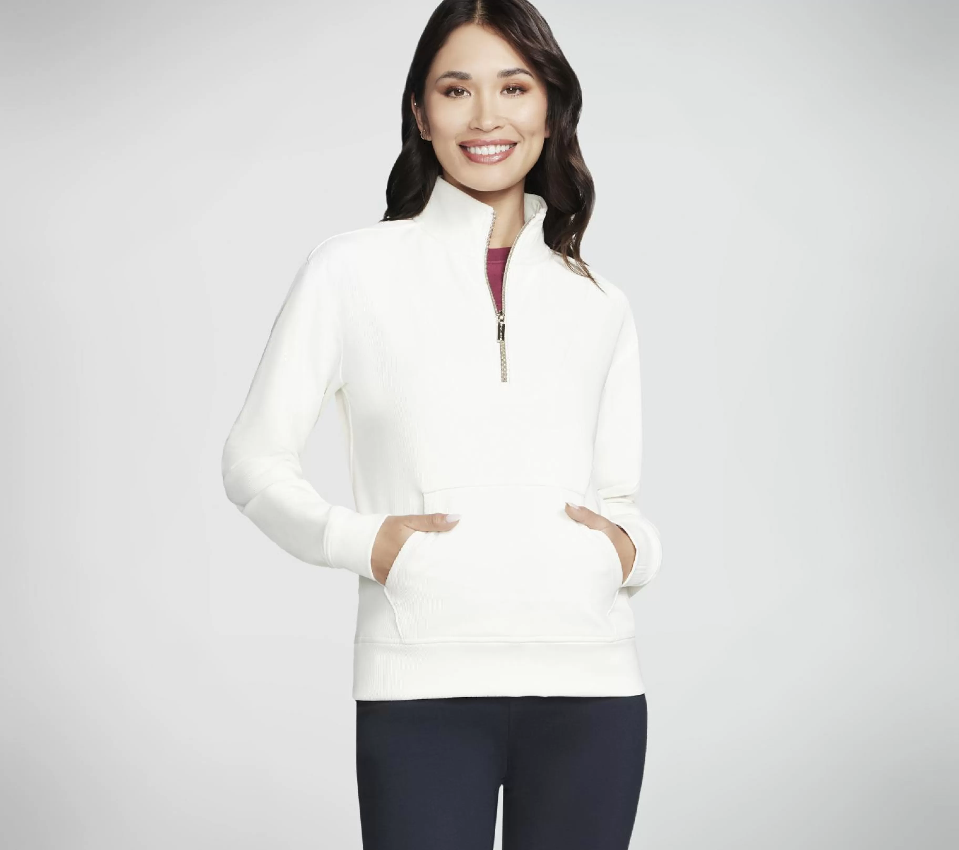 Partes De Cima | Partes De Cima | SKECHERS GO LUXE Rib 1/4 Zip BRANCO SUJO