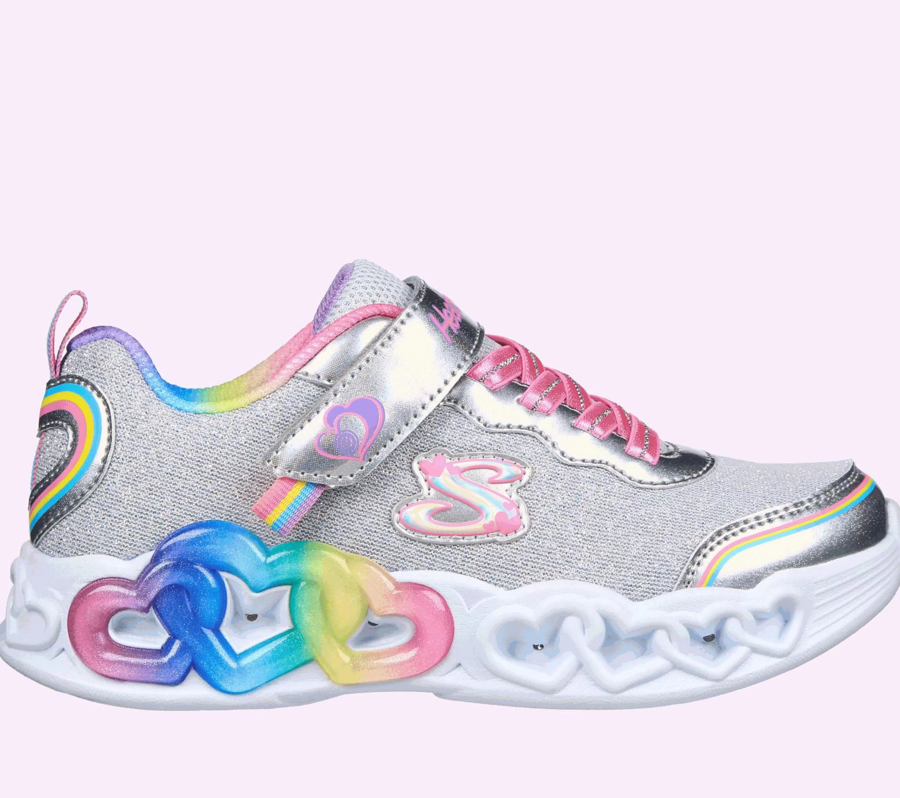 Calçado Sem Atacadores | Luzes | SKECHERS Infinite Heart Lights - Love Prism PRATEADO / MULTICOR