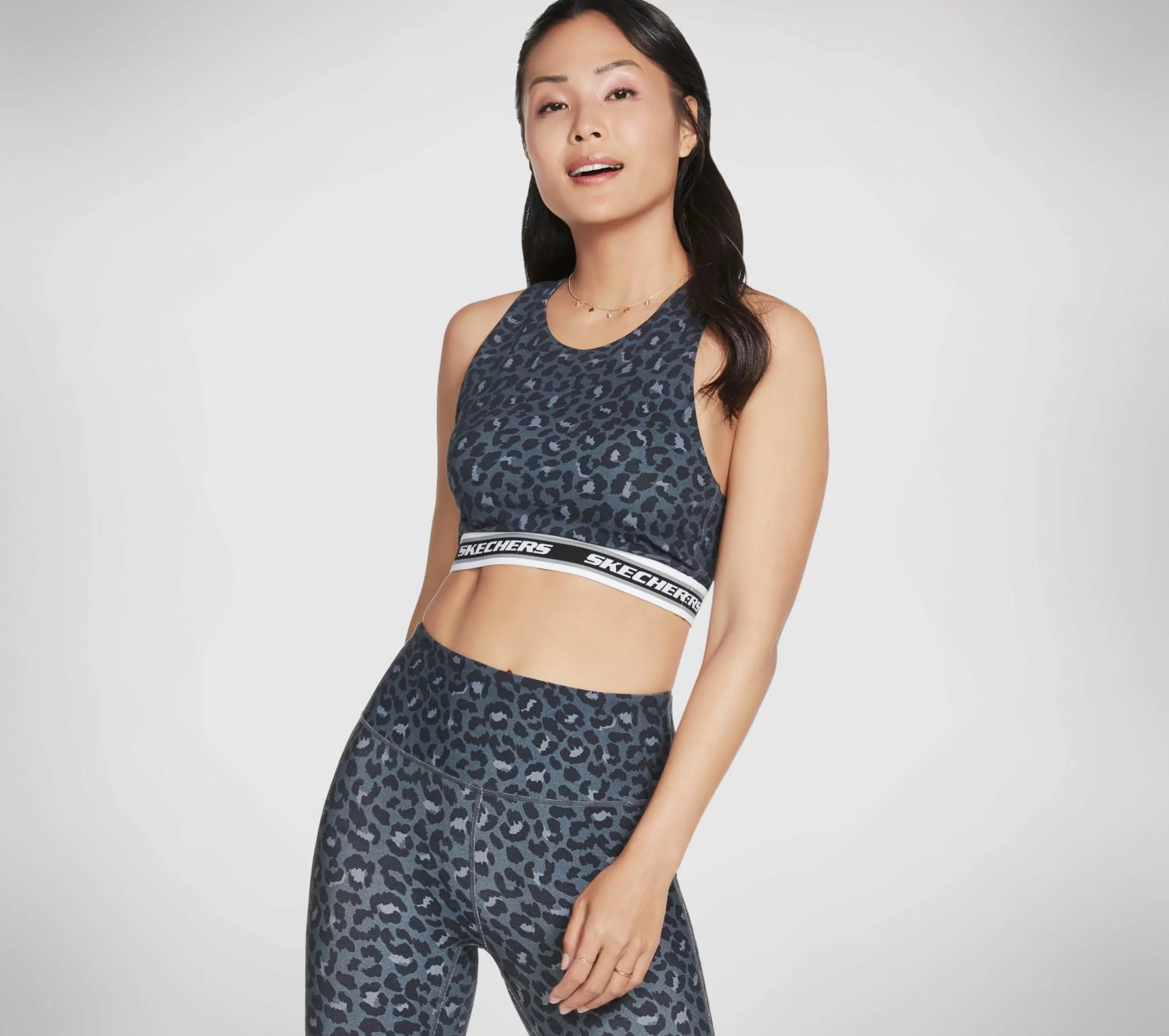 Partes De Cima | Partes De Cima | SKECHERS Midnight Leopard Crop Bra PRETO / NAVY