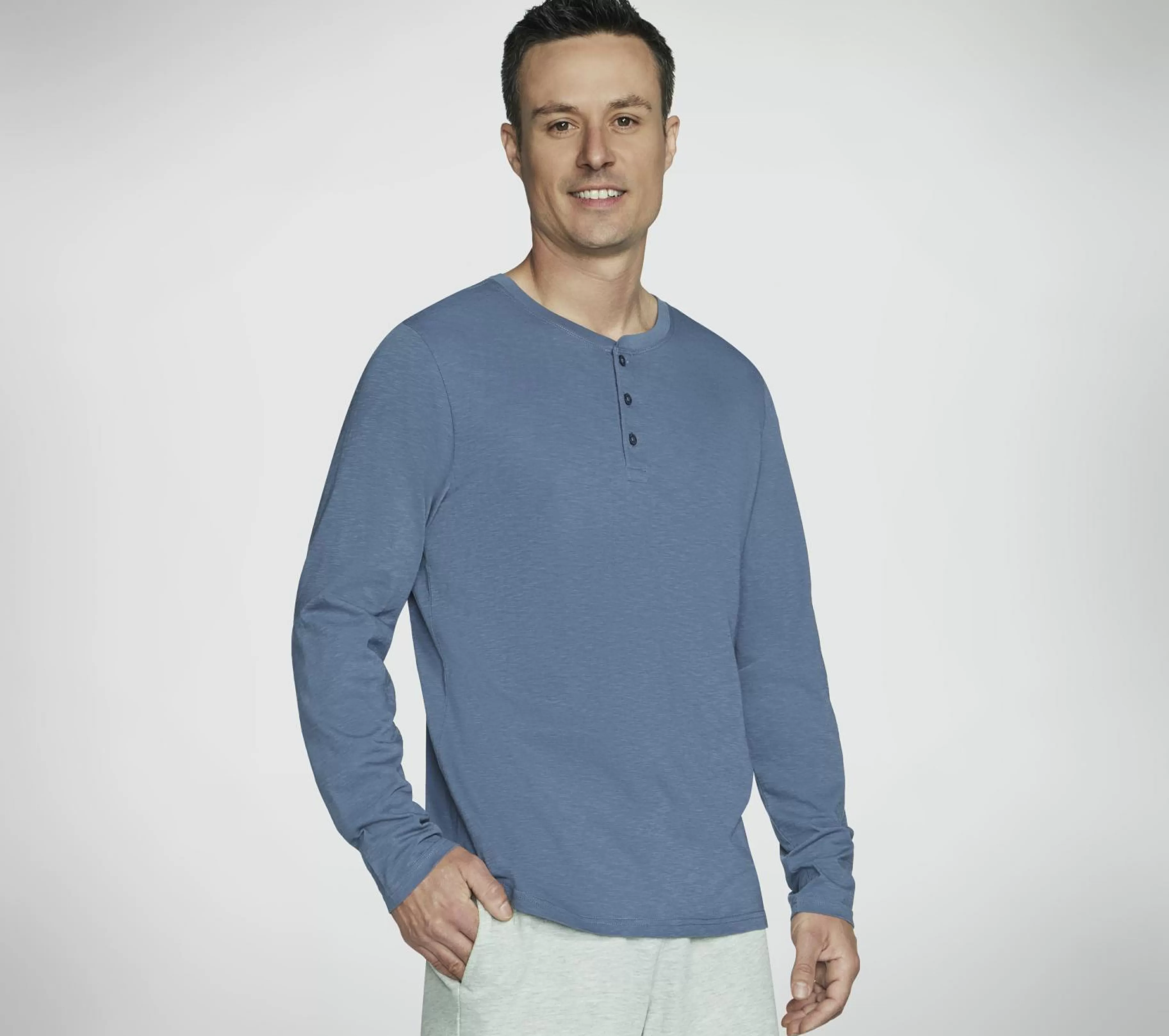 Partes De Cima | Partes De Cima | SKECHERS SKECH-BREEZE Slub L/S Henley AZUL / CINZENTO