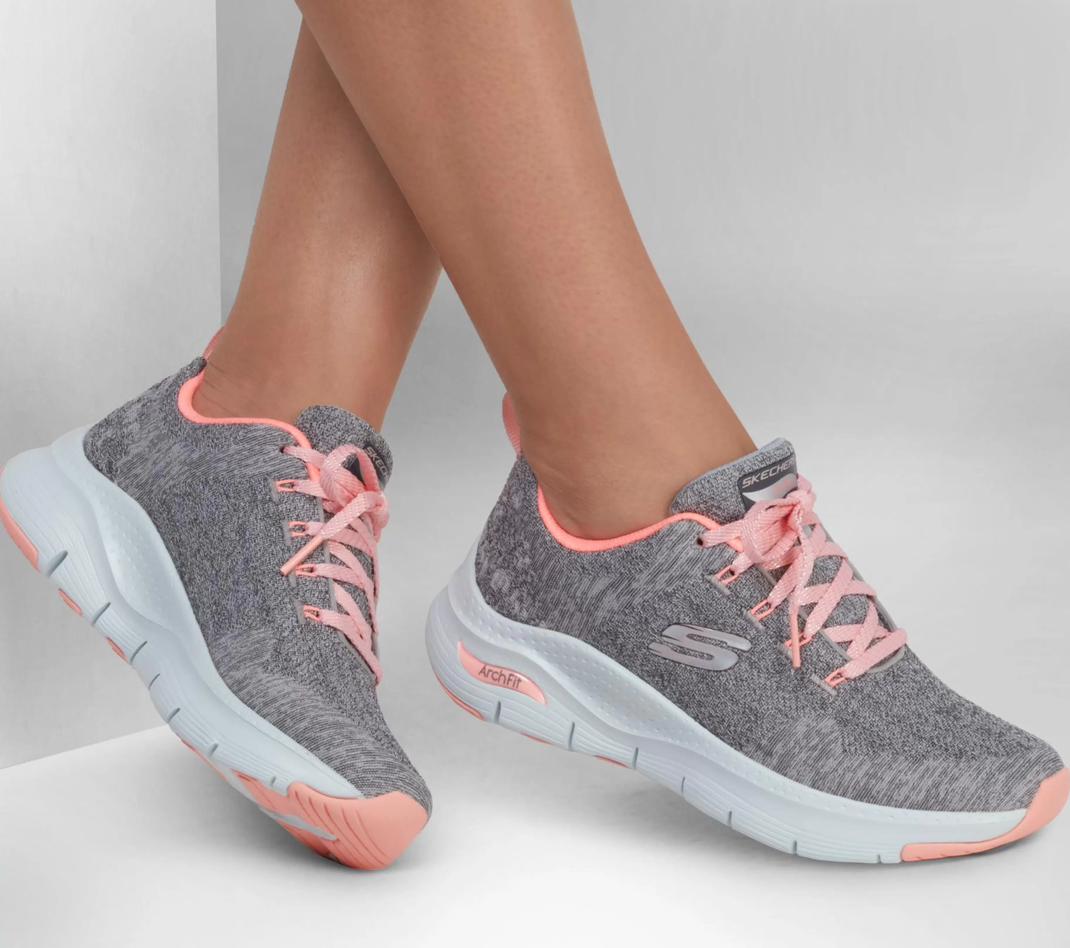 Com Atacadores | Sapatilhas | SKECHERS Arch Fit - Comfy Wave CINZENTO / ROSA