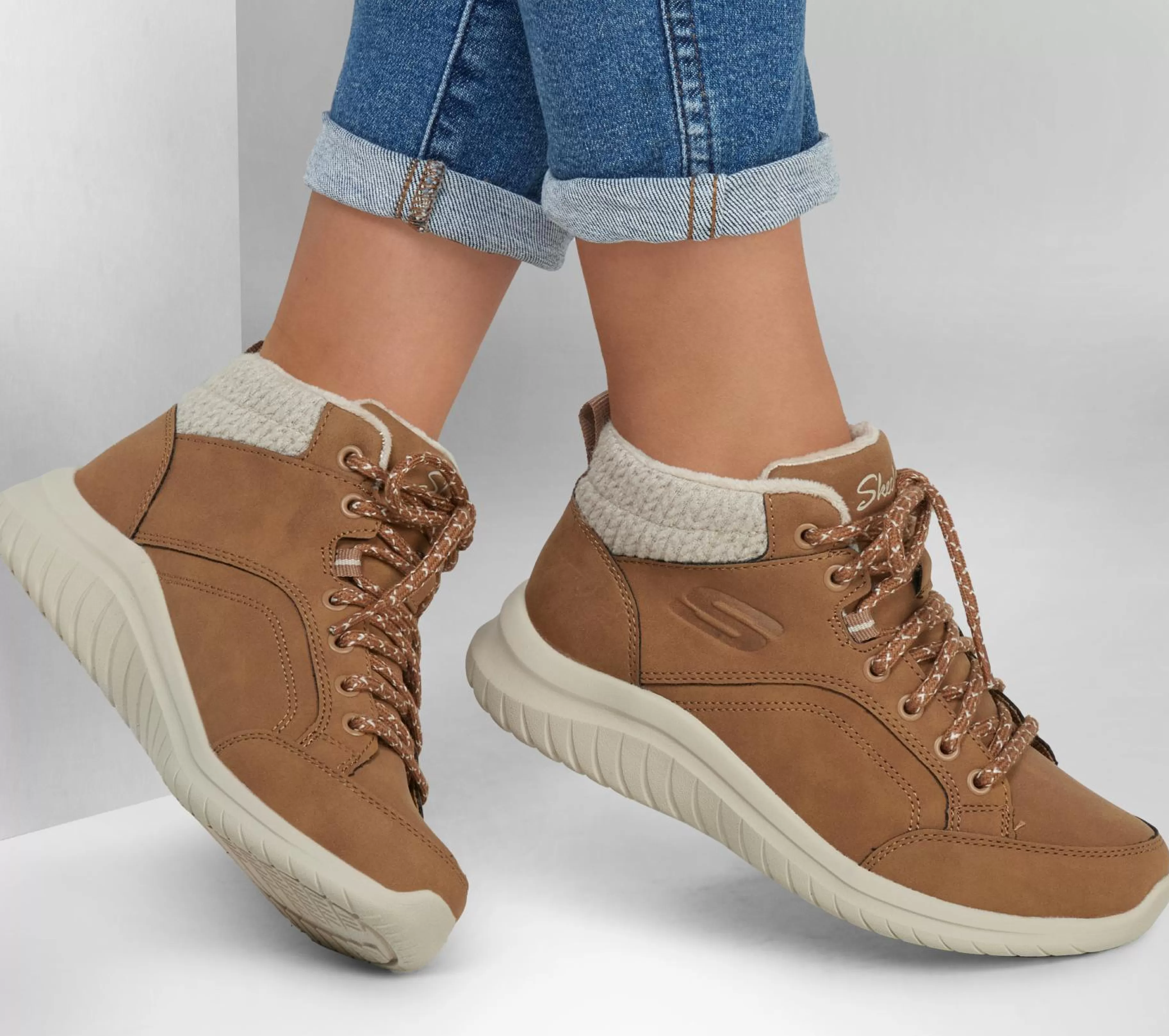 Com Atacadores | Botas | SKECHERS Ultra Flex 2.0 - Casual Mix CASTANHO CLARO