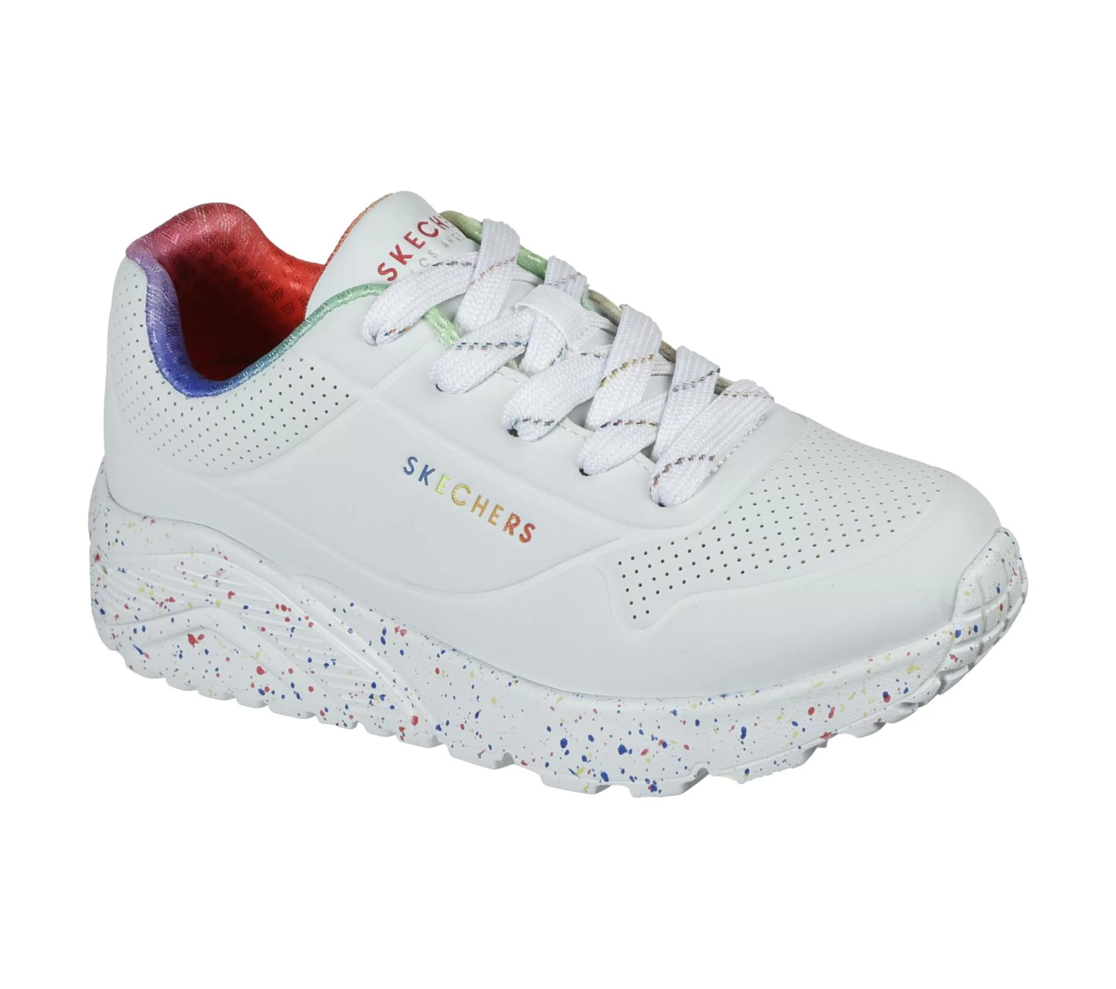 Com Atacadores | SKECHERS Uno Lite - Rainbow Speckle BRANCO / MULTICOR